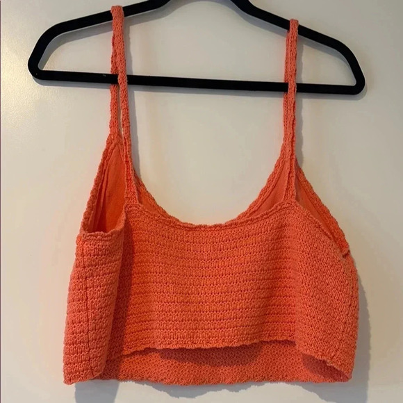 aerie Orange Crop Ribbed Tank Top with Scoop Neck and Sleeveless Design - Picture 3 of 4